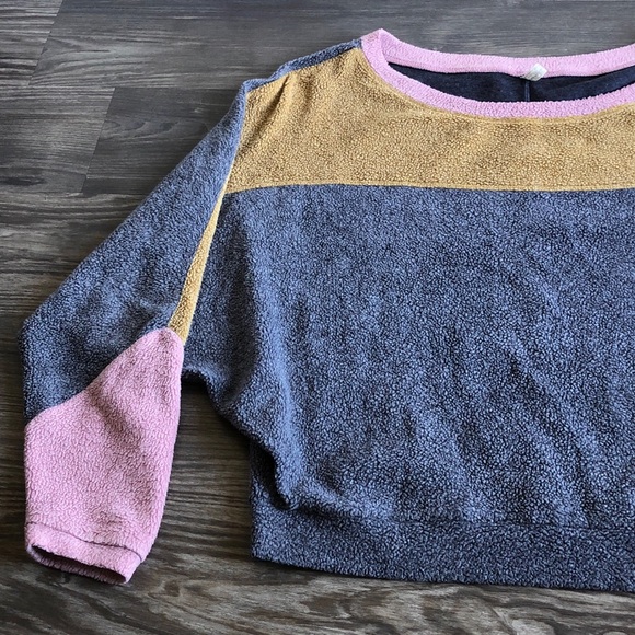 Intimately Free People Blue Monday Fleece Pullover Sweatshirt Colorblock Dolman - Picture 3 of 14